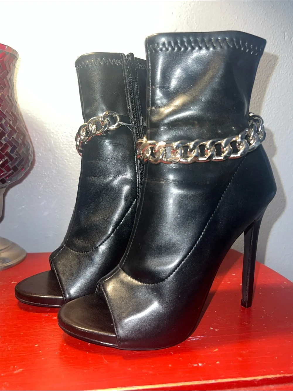 Steve Madden Elettra-C Zipper Closure Round Open Toe Chain Detailed Boots